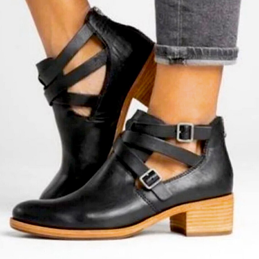 Kork Ease Jardin Strappy Booties Back Zipper Black 7.5